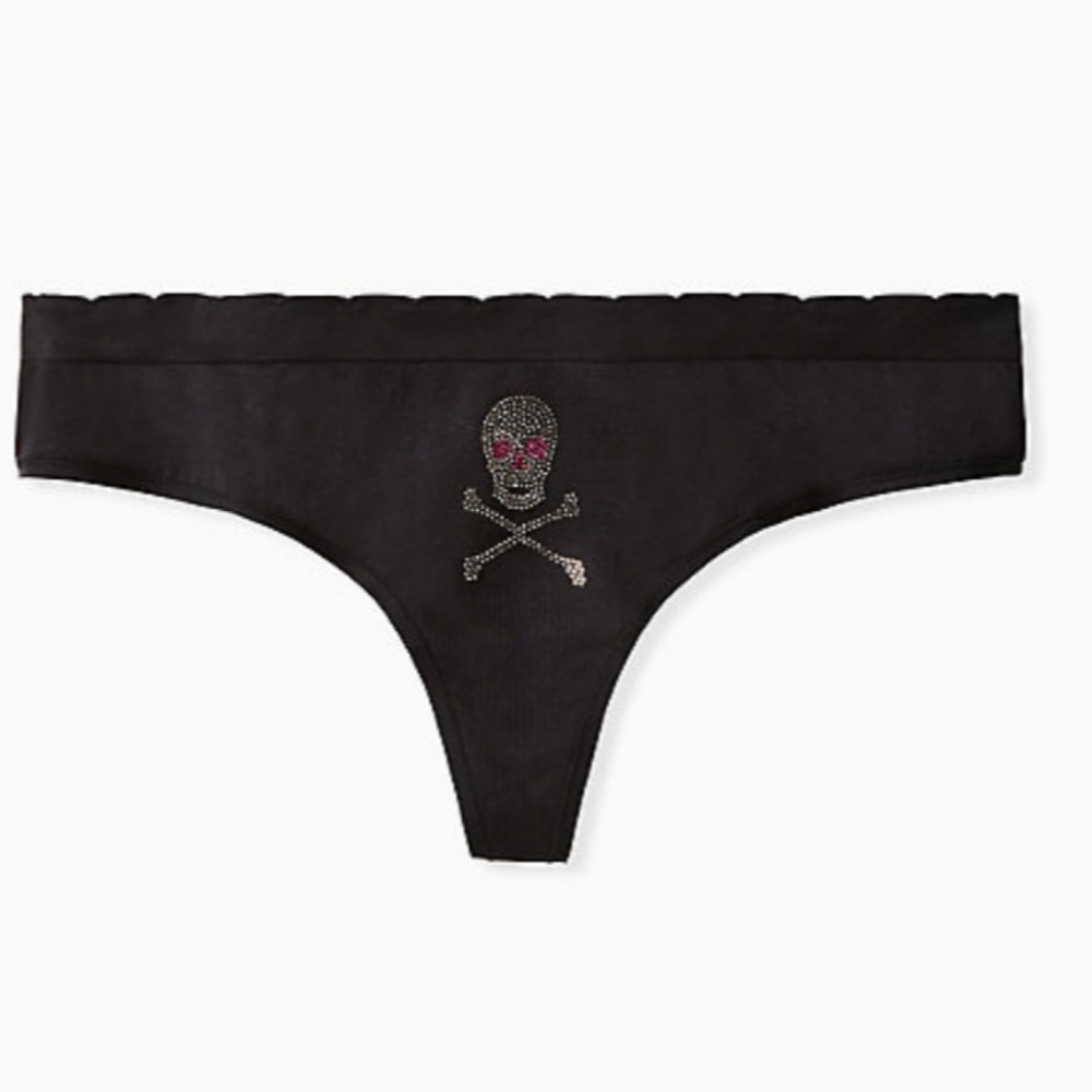 🆕☠️ SKULL RHINESTONE☠️ BLACK SEAMLESS THONG PANTY